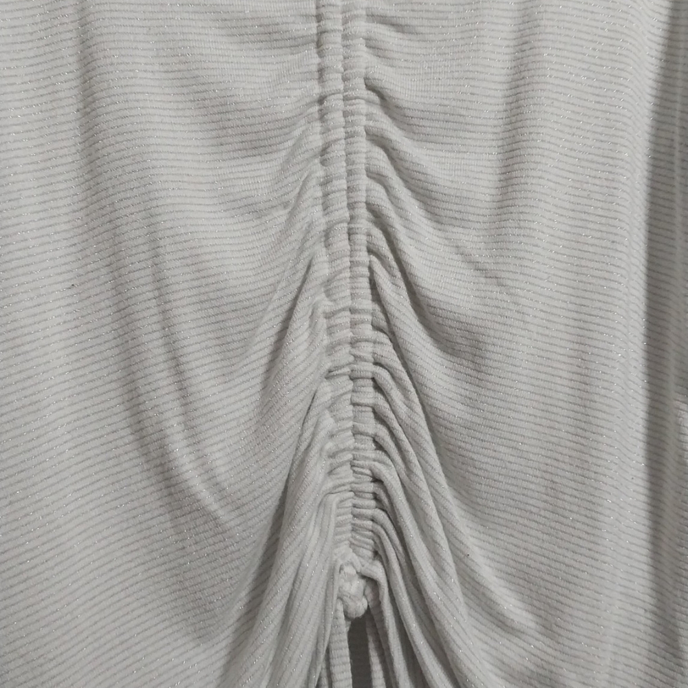 Lane Bryant White Sliver Metallic Top V Neck Rouched Long Sleeve Plus Size 14/16